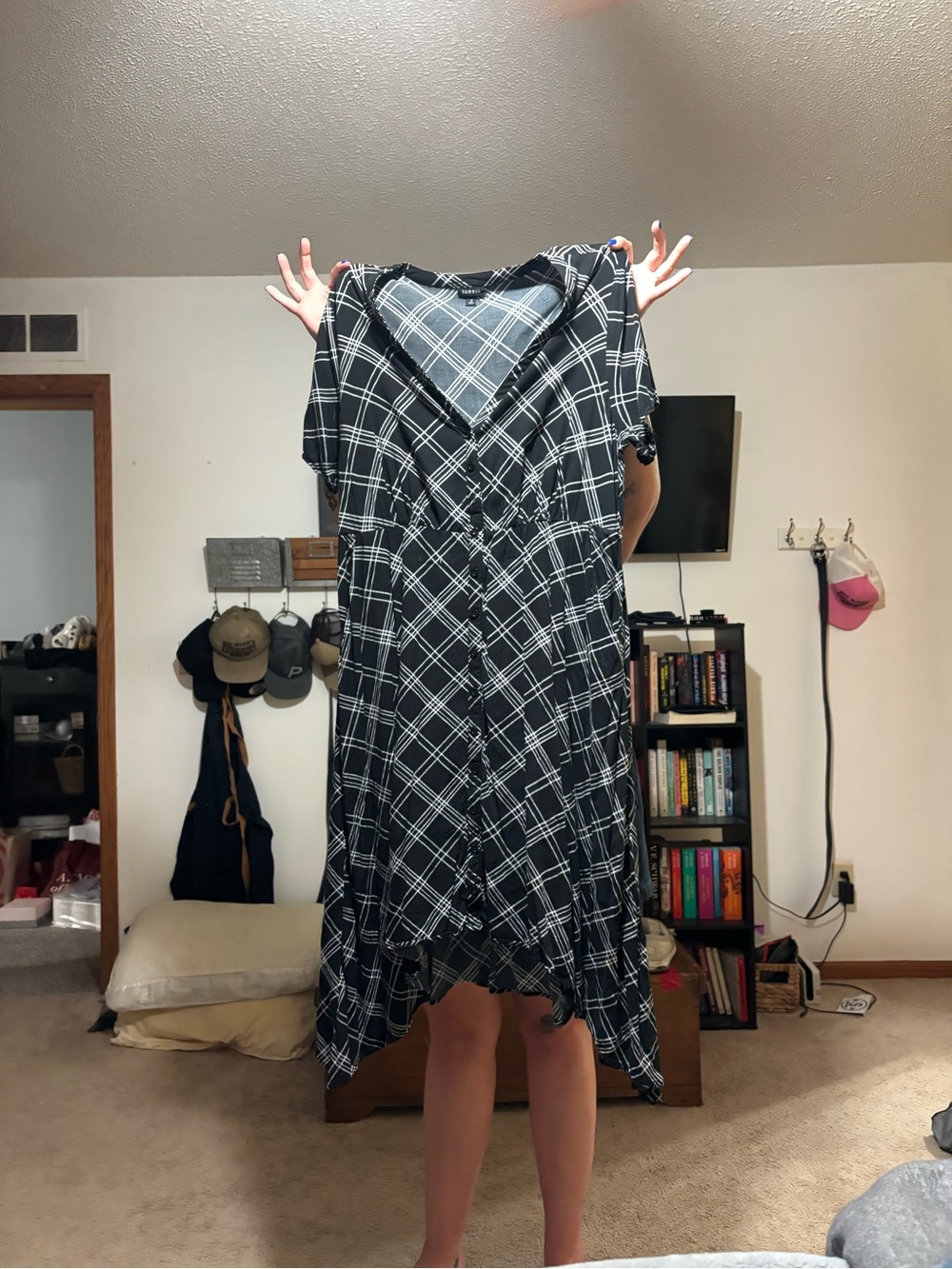 torrid Black & White Plaid High-Low V-Neck Dress